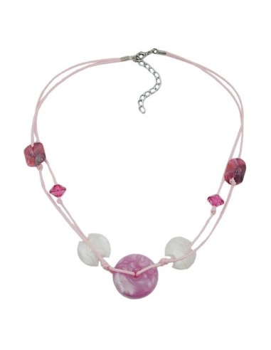necklace pink disk and cord 50cm