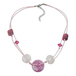 necklace pink disk and cord 50cm