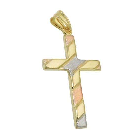 pendant 28x19mm cross tricolor partially satin 9k gold