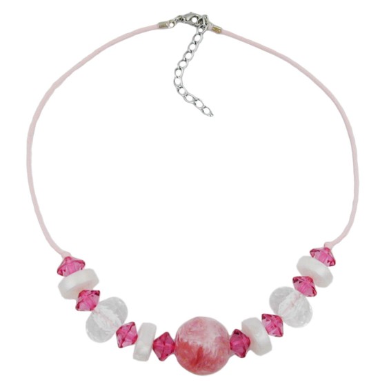 necklace beads pink & transparent 45cm