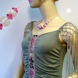 necklace beads pink & transparent 45cm