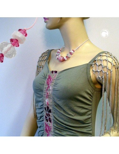 necklace beads pink & transparent 45cm