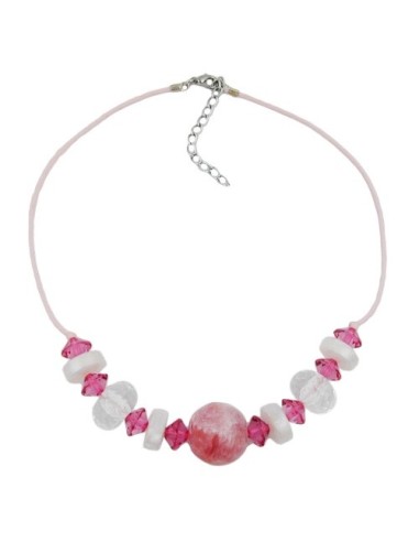 necklace beads pink & transparent 45cm