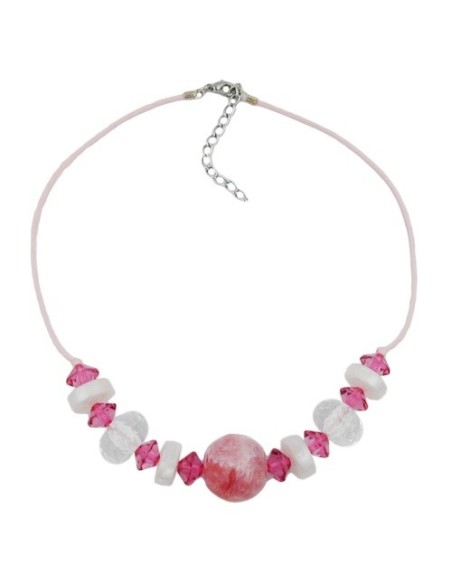 necklace beads pink & transparent 45cm