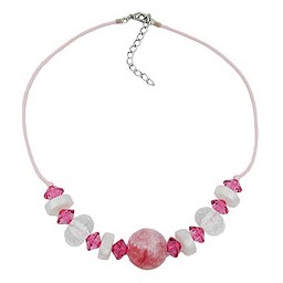 necklace beads pink & transparent 45cm