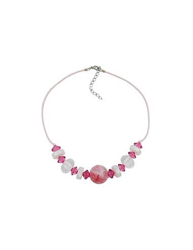 necklace beads pink & transparent 45cm