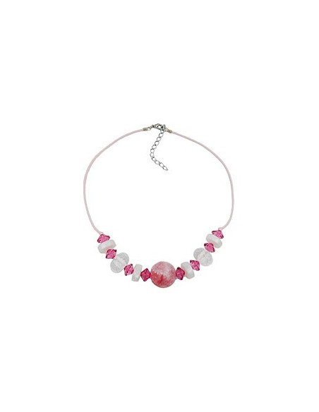 necklace beads pink & transparent 45cm