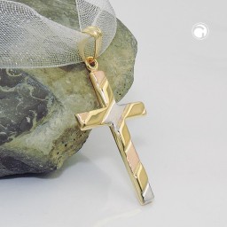 pendant 28x19mm cross tricolor partially satin 9k gold