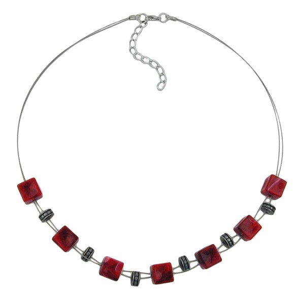 necklace red cube beads 45cm