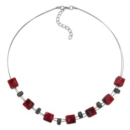 necklace red cube beads 45cm