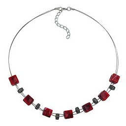 necklace red cube beads 45cm