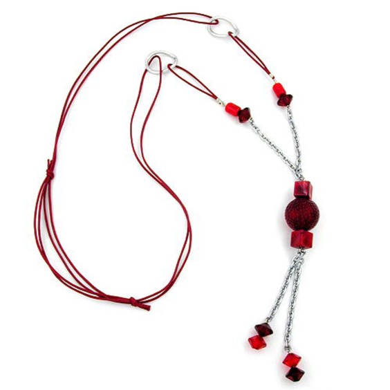 necklace red beads 90cm