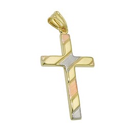 pendant 28x19mm cross tricolor partially satin 9k gold
