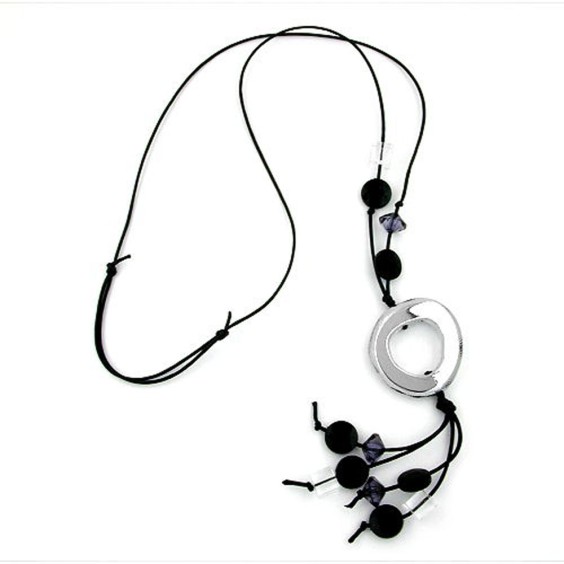necklace grey-black beads 90cm