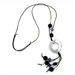 necklace grey-black beads 90cm