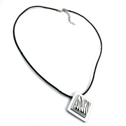 necklace pendant square zebra silver