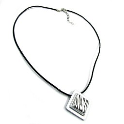 necklace pendant square zebra silver