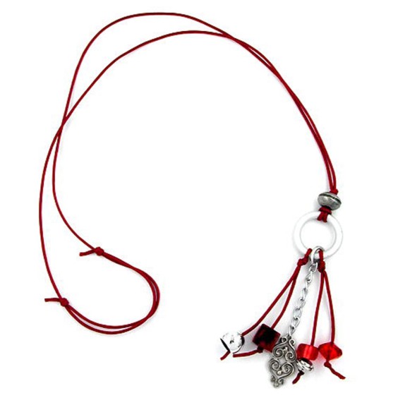 necklace red( silver-grey beads