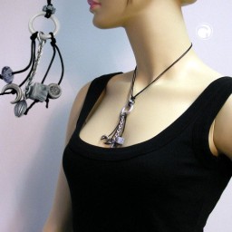 necklace grey beads 90cm