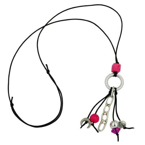 necklace silver-grey / pink beads