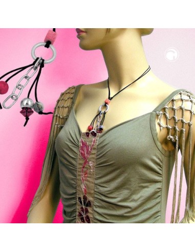 necklace silver-grey / pink beads