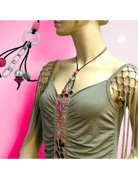 necklace silver-grey / pink beads