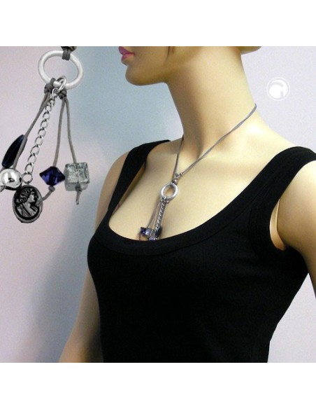 necklace light grey/ blue beads