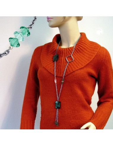 necklace black squares tourquoise beads