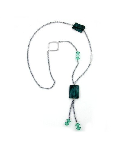 necklace black squares tourquoise beads