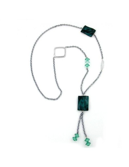 necklace black squares tourquoise beads