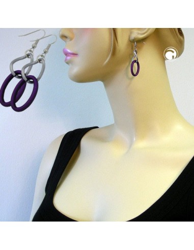 hook earrings chain links lilac and blackened silver colour