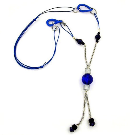 necklace blue globe & rings dark-blue beads