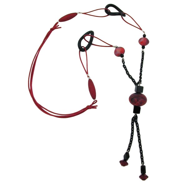 necklace red-black beads 90cm