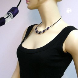 necklace slanted bead lilac-crystal rubber band black