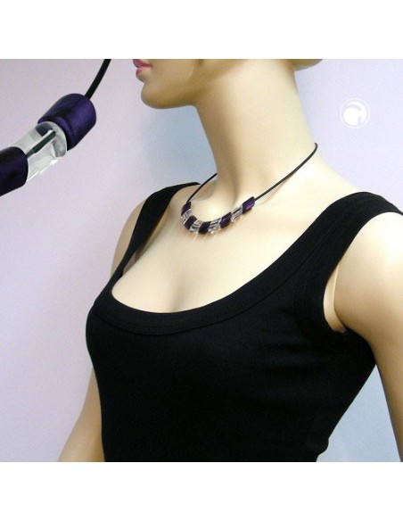 necklace slanted bead lilac-crystal rubber band black