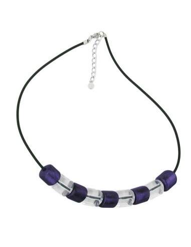 necklace slanted bead lilac-crystal rubber band black