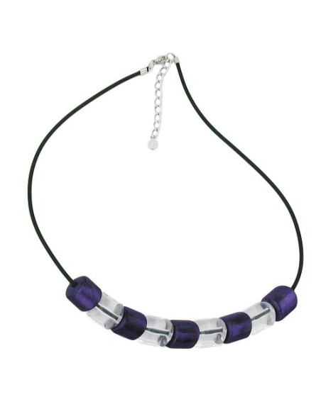 necklace slanted bead lilac-crystal rubber band black