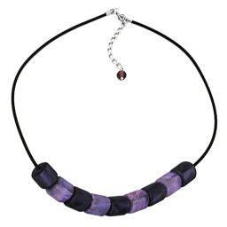 necklace slanted beads lilac-marbeled rubber band black