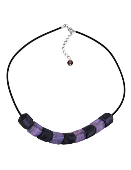 necklace slanted beads lilac-marbeled rubber band black