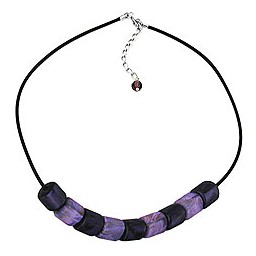 necklace slanted beads lilac-marbeled rubber band black