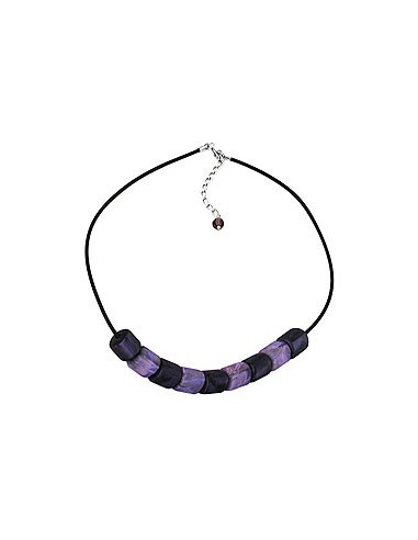necklace slanted beads lilac-marbeled rubber band black