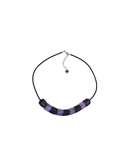 necklace slanted beads lilac-marbeled rubber band black