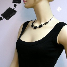 necklace wavy rectangle beads shiny black 45cm