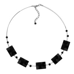 necklace wavy rectangle beads shiny black 45cm