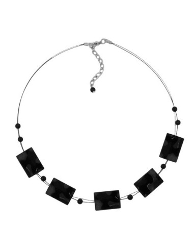 necklace wavy rectangle beads shiny black 45cm