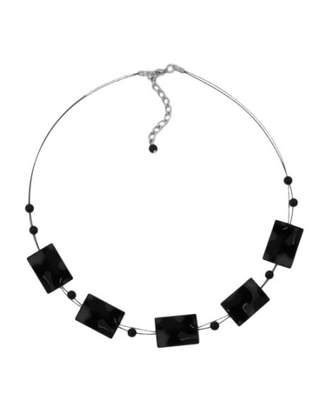 necklace wavy rectangle beads shiny black 45cm