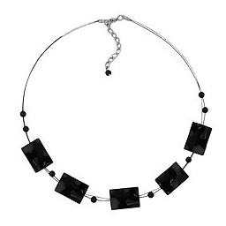 necklace wavy rectangle beads shiny black 45cm