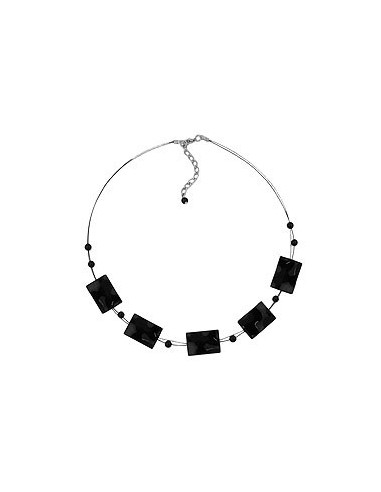 necklace wavy rectangle beads shiny black 45cm