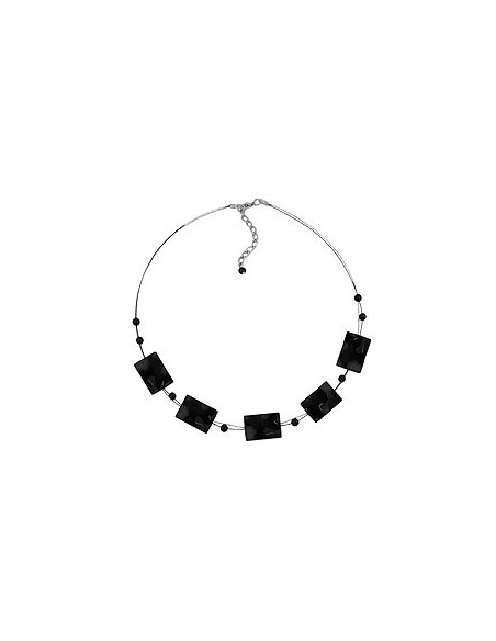 necklace wavy rectangle beads shiny black 45cm