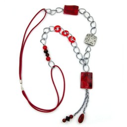 necklace square red-black marbled 90cm